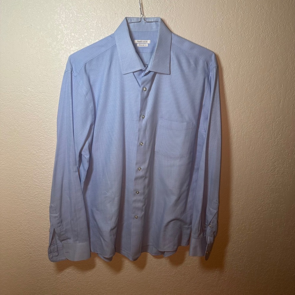 Van Heusen Mens XL‎ 17-17 1/2 Blue Check Regular Fit Dress Shirt Office - Picture 2 of 5